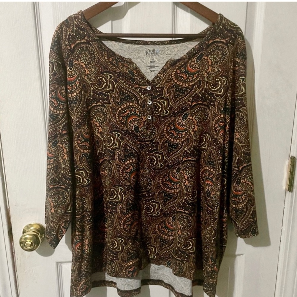 NWOT 💫 Croft & Barrow Cotton Top ~ 3/4 Sleeves & Printed // Plus Size 3X